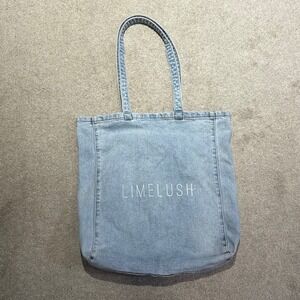 Limelush Denim Tote Bag Light Wash Blue Cotton Logo Graphic Shopper Large